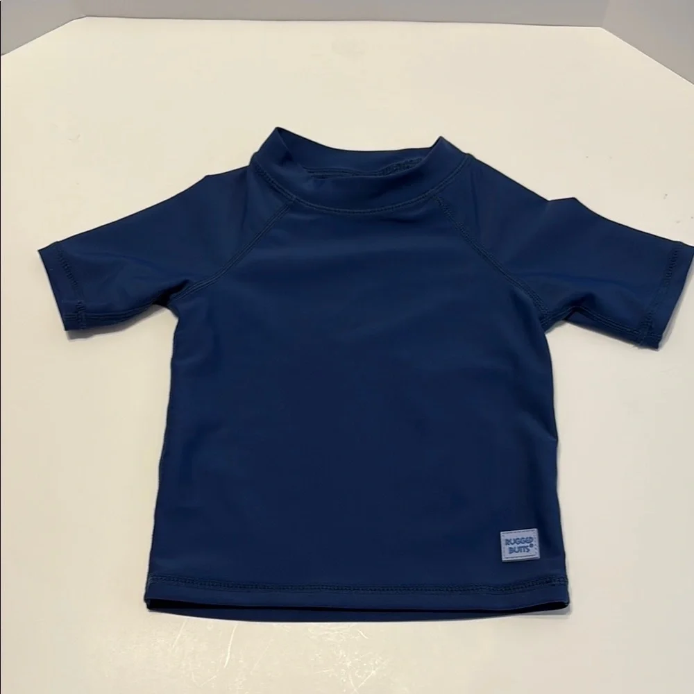 Navy Blue Short-Sleeve Rashguard Swim Top